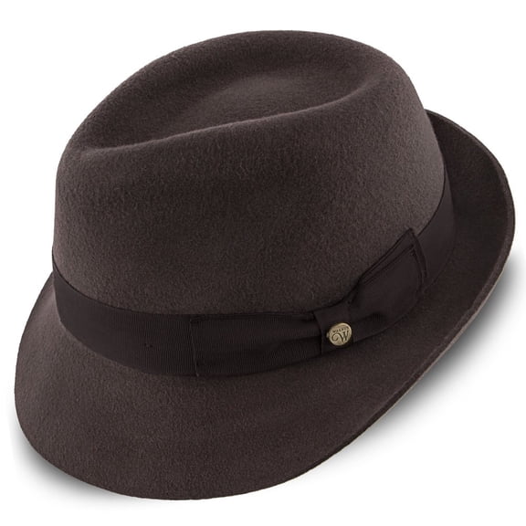 Walrus Triumph Brown Wool Felt Trilby Hat 100% Australian Wool Felt, 2" Brim, C-Crown Grosgrain Ribbon Band, Cotton Sweatband - H7004