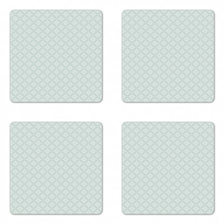 

Pastel Coaster Set of 4 Oriental Bohemian Swirly Flower Leaf Motif Traditional Arabesque Square Hardboard Gloss Coasters Standard Size Pale Sage Green and White by Ambesonne
