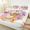 thumbnail image 3 of Feelyou Cute Ghost Full Size Sheets for Kids, Boba Milk Tea Bed Sheets, Cartoon Watercolor Sheet Sets, Breathable Home Decor,4 Pieces, 3 of 7