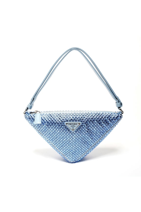 Pre-Owned Prada Rhinestone Satin Crystal Triangle 2-Way Shoulder Bag in Blue (Good)