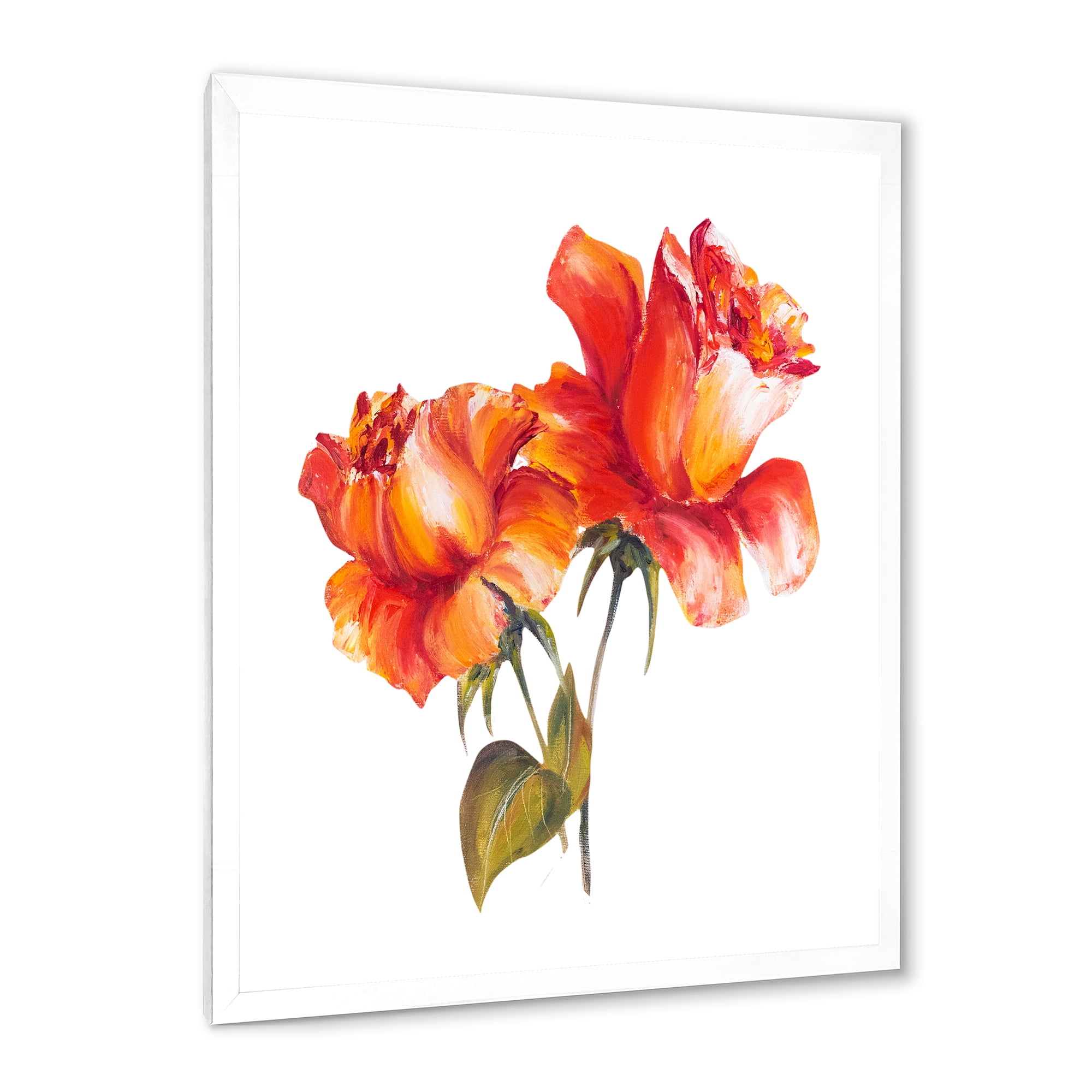 Designart 'Two Blossoming Red Roses On White' Traditional Framed Art Print