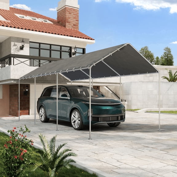 BUPPLEE 10 x 20 ft Portable Carport, Heavy-Duty Outdoor Garage Canopy with 180G PVC Fabric Cover for Cars, Boats & Outdoor Storage