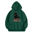 thumbnail image 4 of Tiweut Womens Christmas Hoodies Hoodies Santa Cat Printed Sweatshirt Long Sleeve Hooded Loose Fit Pullover Regular Tops Dark Green,2XL, 4 of 4