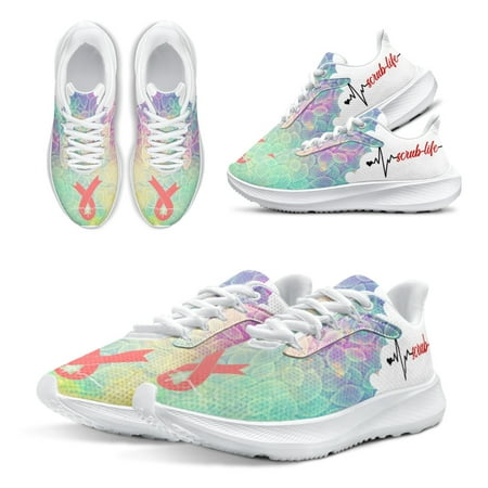 Red Ribbon Running Shoes Sciub Life Printed Women s Shoes ECG Printed Nurse Medical Shoes White Walking Shoes Flats
