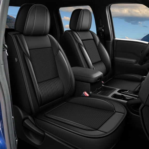HQBQBUG Car Seat Covers Full Set for Nissan Sentra 2008-2025 Leather Ice Silk Seat Covers Cushion Breathable Easy Installation Compatible Airbag(Black,2 Row 5 Seat)