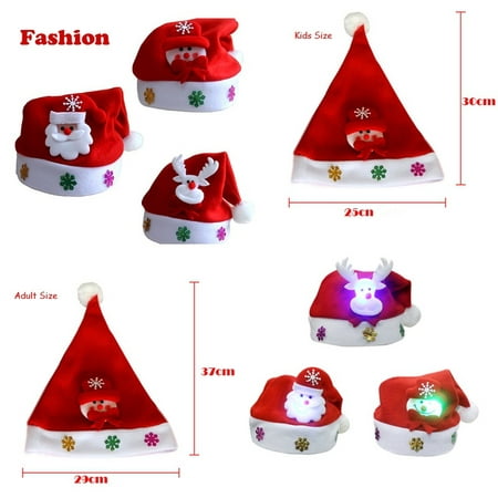 Kids Adult LED Christmas Hat Santa Claus Reindeer Snowman Xmas Gifts Cap