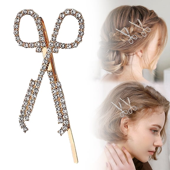 Scissors Shaped Rhinestone Hair Clips - Chic Gold Barrettes For Women, Elegant Hair Accessories, Secure Grip Styling Clips, Sparkly Hairpins, Fashion Gift For Girls gifts for people with arthritis