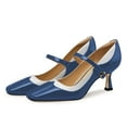 thumbnail image 2 of YDN Women's Square Close Toe Mary Janes Kitten Low Heels Ankle Strap Slip On Pumps Chic Daily School Party Shoes Size 6 Blue, 2 of 4
