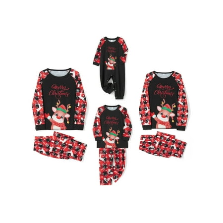 

AMILIEe Family Matching Christmas Pajamas Christmas Tree Snowflake Deer Plaid Print Pants Set
