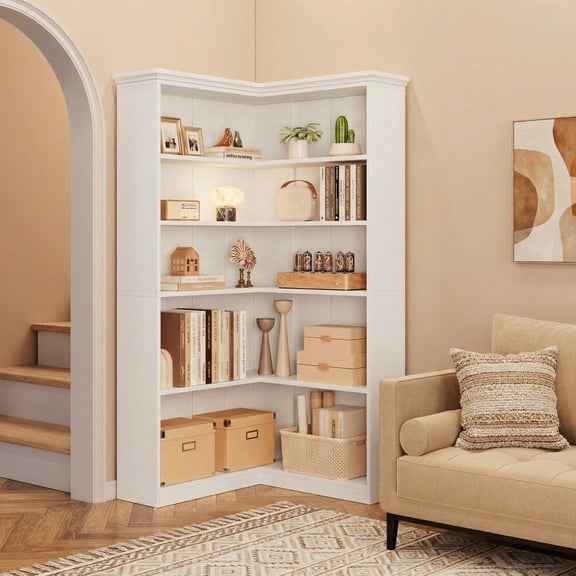 COZONY 72.8" Corner Bookshelf, L-Shape 5-Tier Bookcase, Large Storage Shelf for Living Room Bedroom