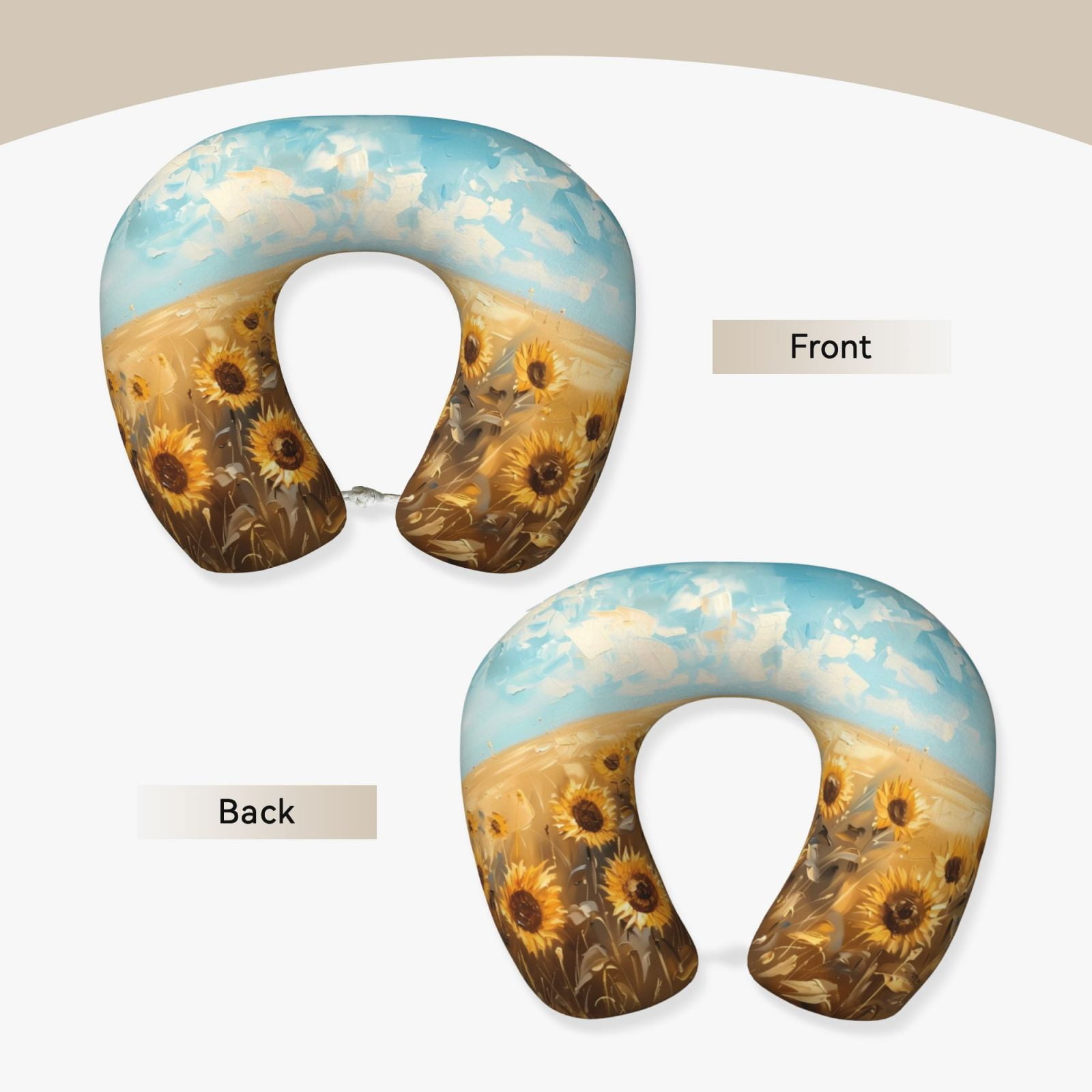 Xecao Sunflower Field Bliss Print Memory Foam Cervical Neck Pillow Versatile U-Shaped Pillows for Home,Office,Camping,Travelling,Soft Washable Cover