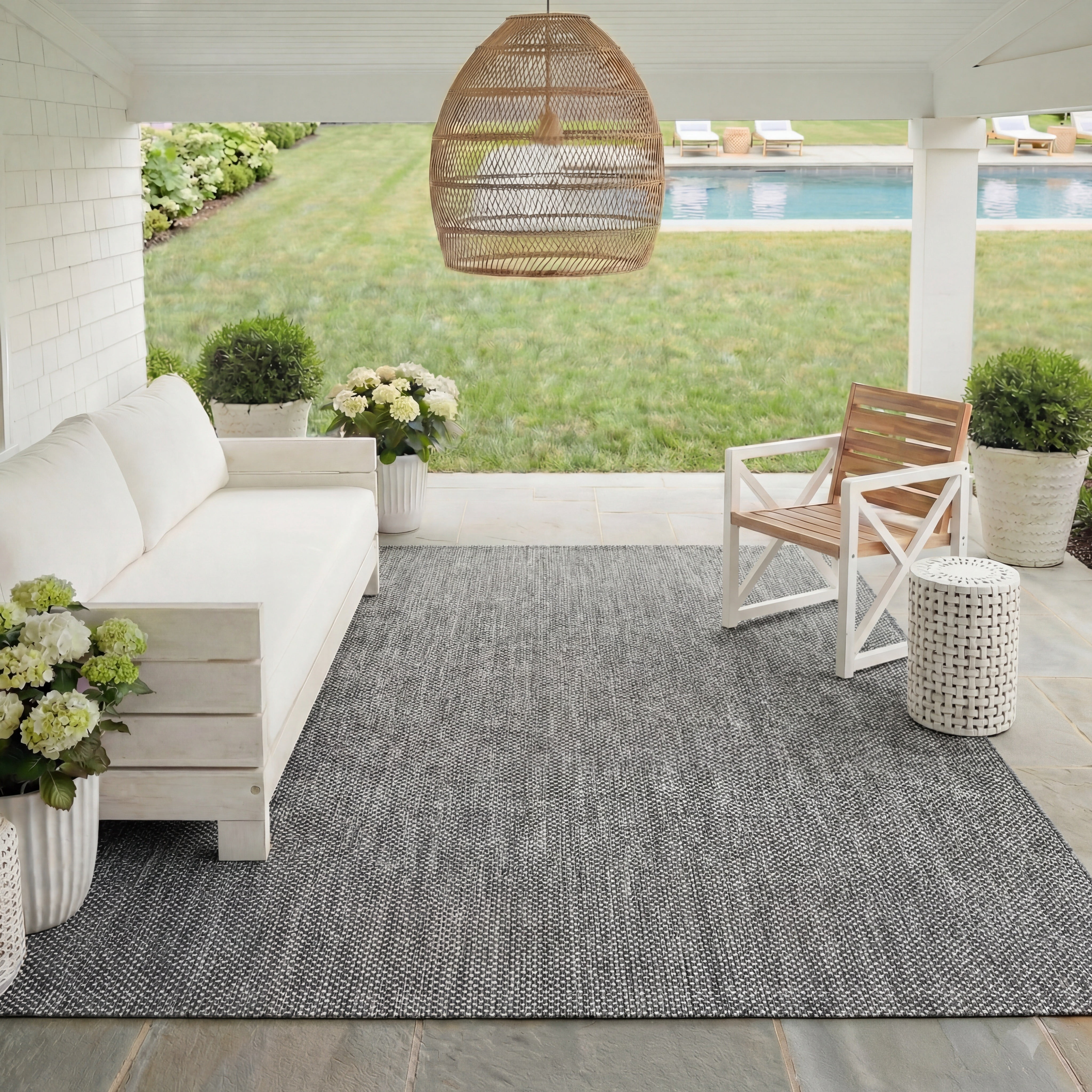 Safavieh Courtyard Finnian Solid Indoor/Outdoor Area Rug, Black/Beige, 9' x 9' Square