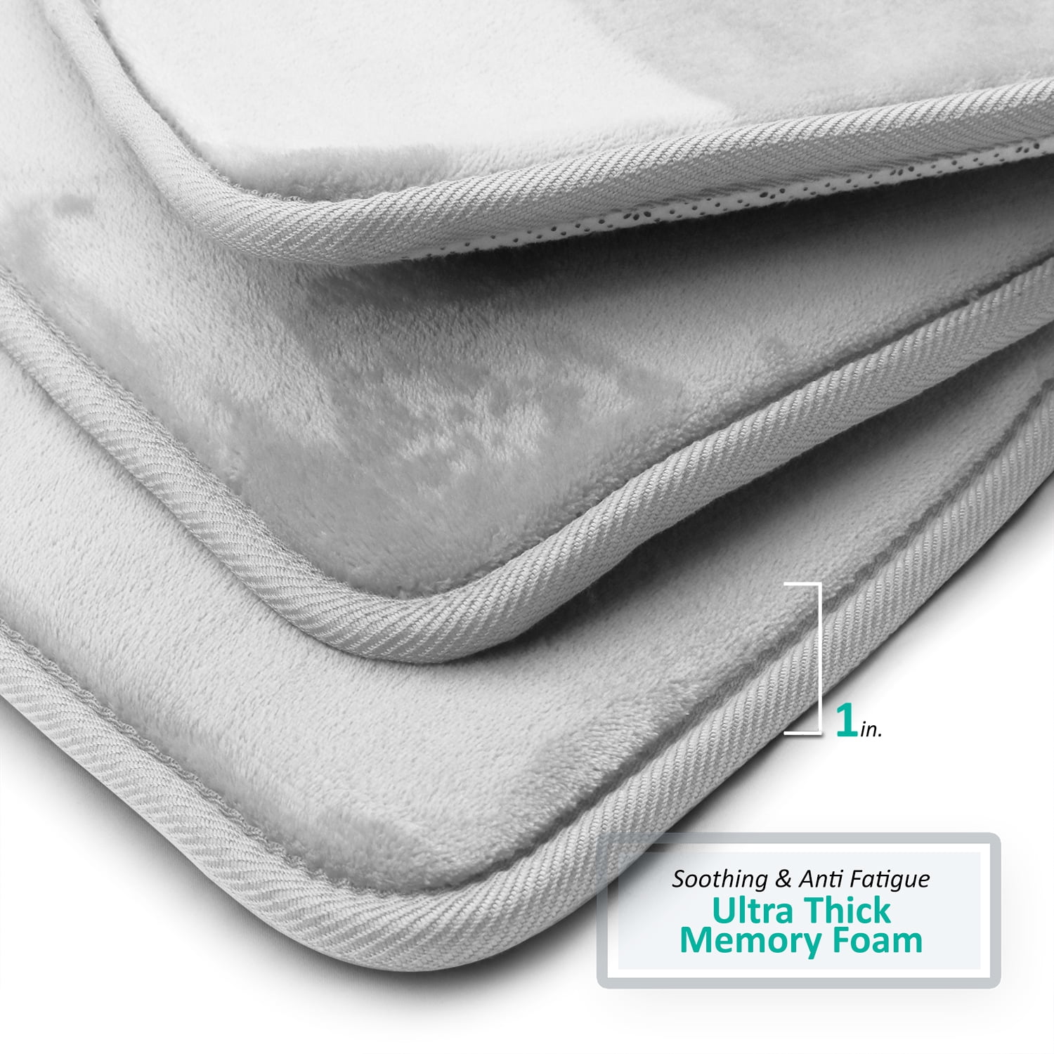 Clara Clark 2 Piece Premium Memory Foam Bathroom Mat Set, 17x24 Plus 20x32 Inch Bath Rugs, Silver