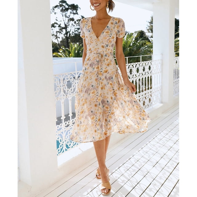 Vestido floral midi NikouMX con cuello en V para mujer
