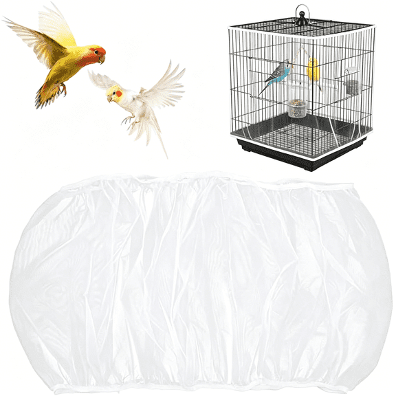 MISSMILE Bird Cage Seed Catcher,Mesh Net Cover Guard Soft Airy Cage Net Stretchy Skirt for Parrot Enclosures Round Square Cages(White)