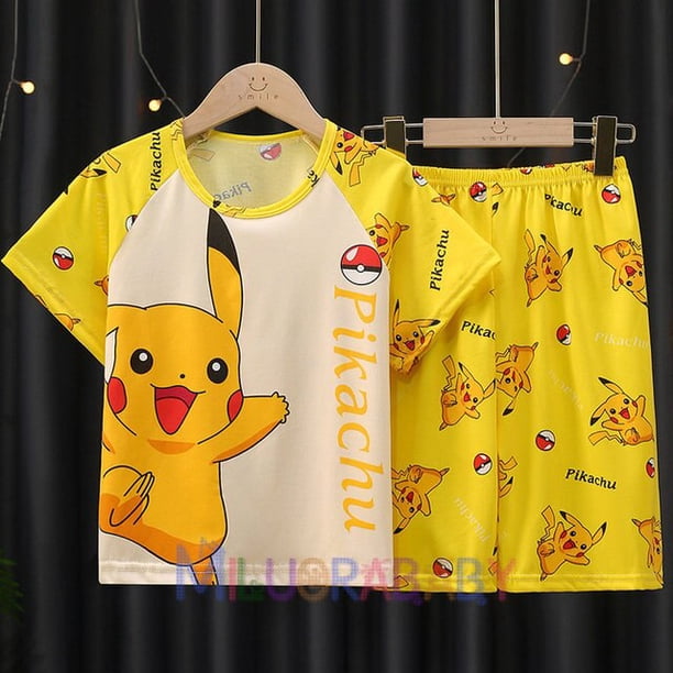 Conjunto de pijama de dibujos animados de Pokémon para niños y niñas, ropa de dormir de manga corta, Jersey, ropa de dormir para el hogar qym unisex