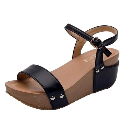 

PEASKJP Sandals Women Women s Giselle Summer Beach Wedge Sandal (Black 7)