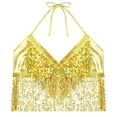 thumbnail image 6 of Fashion Clothing Bra Shirts Women Blank Workout Tops Women Top Buttons Top Set Candy Corn Women's Belly Dance Sequin Bra Tassel Clothing Tops Gold One Size, 6 of 8
