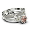 thumbnail image 2 of Beautiful 2.25 Carat Round Cut Morganite And Diamond Moissanite Floral Engagement Ring, Antique Wedding Ring, Two Matching Band in 10k Solid White Gold, Gift For Her In Festival Time, Promise Ring, 2 of 4