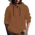 thumbnail image 2 of Linen Hoodie for Men, Long Sleeve Lightweight Button Up, Loose Breathable Boho Beach Hooded Shirt Coffee 2XL, 2 of 5