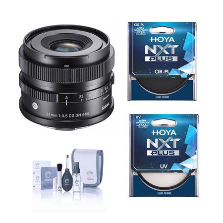 24mm f/3.5 DG DN Contemporary Lens for Sony E  Bundle with Hoya NXT Plus 55mm UV+CPL Filter Kit  Cleaning Kit