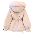 thumbnail image 4 of Dwaogom Womens Winter Long Sleeve Solid Color Big Hooded Hair Pockets Drawstring Loose Thicken Coat Top Summer Coats Casual Long Sleeve Boyfriend Jean Coat, 4 of 4