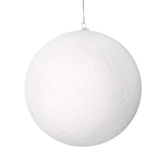 Pemberly Row 10" Plastic Ball Ornament with Metal Cap in Flocked White