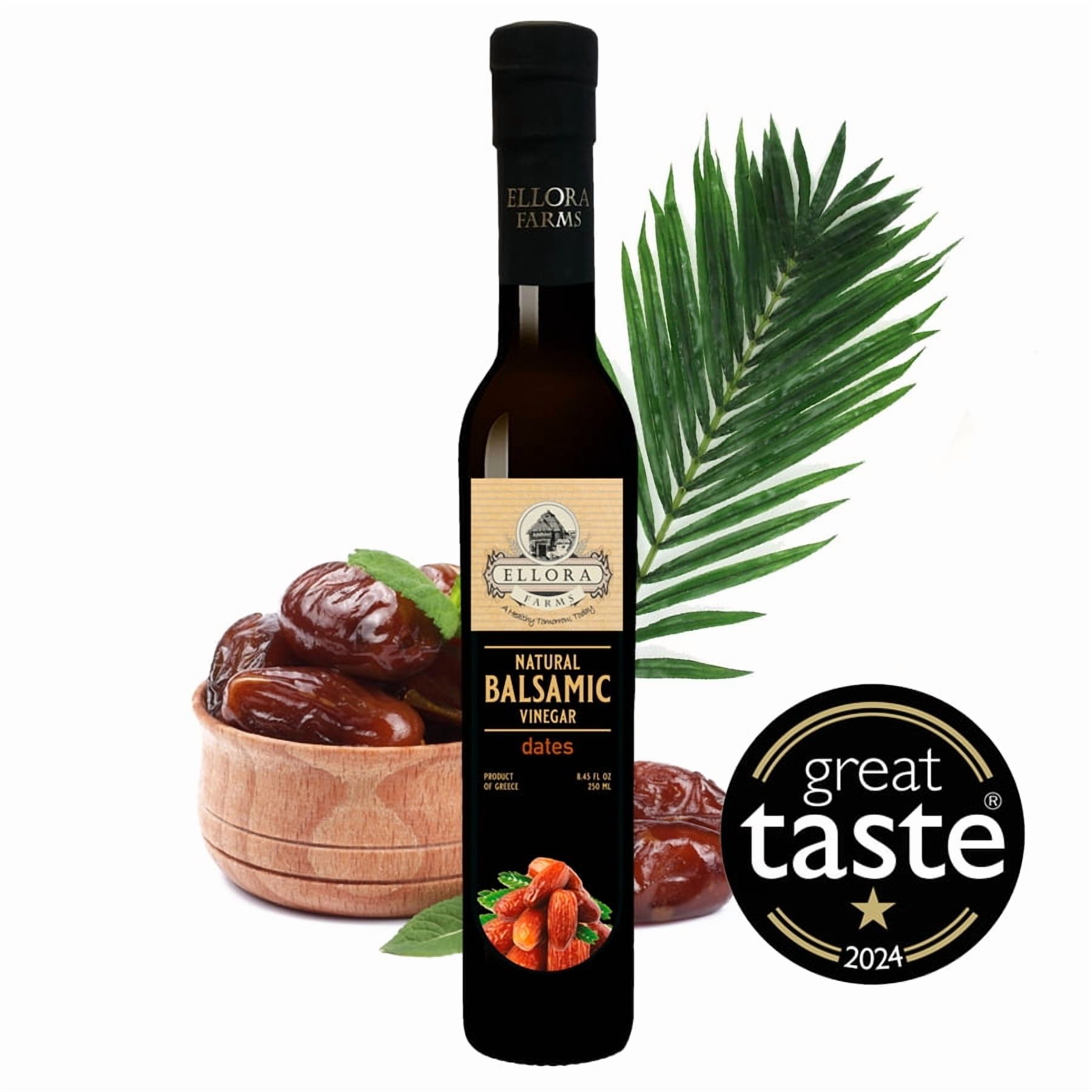 Ellora Farms Fresh Dates Infused Thick Balsamic Vinegar, No-Added Sugar, No-Preservatives, 8.45 oz Glass Bottle