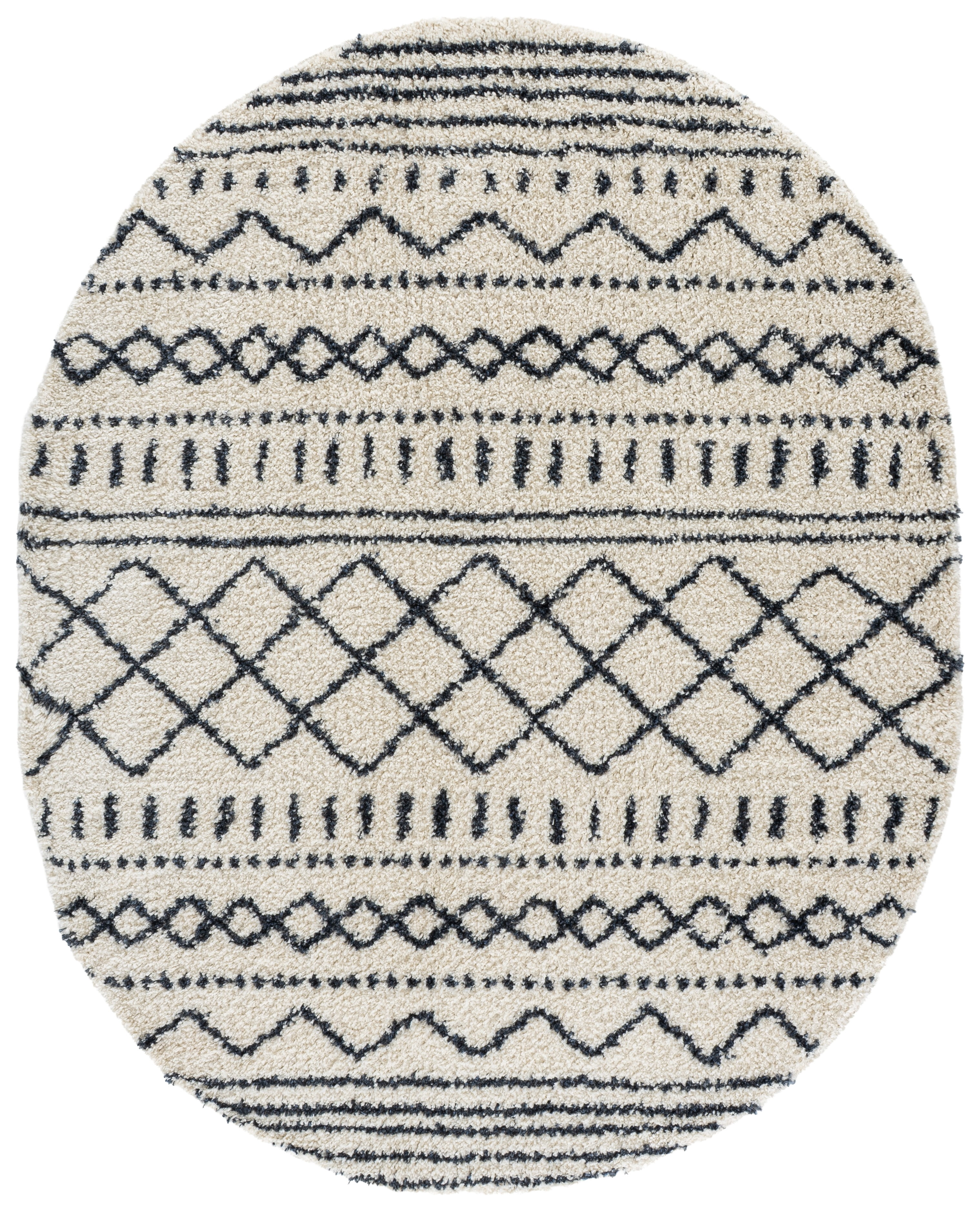 Safavieh Arizona Teagan Geometric Shag Area Rug, Ivory/Slate, 6' x 8' Oval