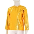 thumbnail image 4 of iiniim Girls Long Sleeve T-Shirt Shiny Metallic Dance Performance Tee Holographic Party Tops Dancewear Gold 15-16, 4 of 7
