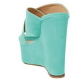 thumbnail image 4 of YDN Women Chic Peep Toe Wedge High Heel Sandals Slip On Double Wide Strap Backless Platform Mules Walking Dress Shoes Size 5 Turquoise, 4 of 4