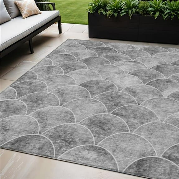 HomeRoots 577670 8 x 10 ft. Abstract Washable Indoor & Outdoor Rectangle Area Rug, Gray, Charcoal & Ivory