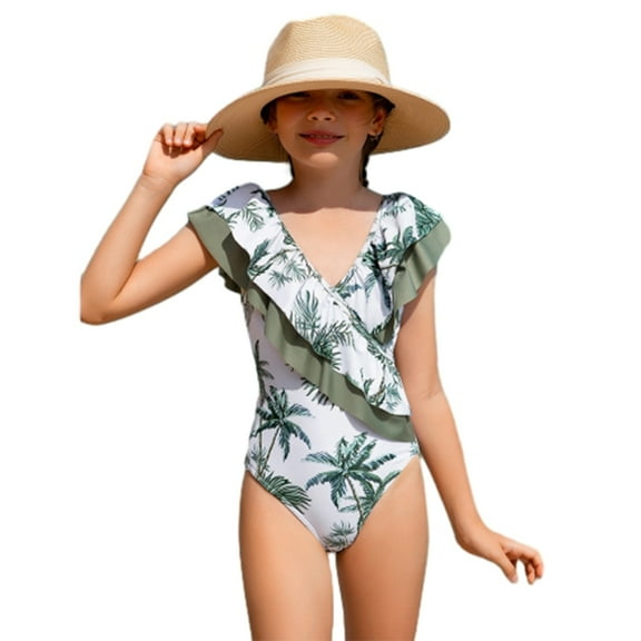 GYRATEDREAM Girls One Piece Swimsuits Summer UPF 50  Quick Dry Beach Bathing Suit Cross Shoulder Strap Swimwear for 7-8Y Green