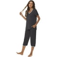 thumbnail image 4 of MoFiz Women's Solid Bamboo Pajamas Set Short Sleeve V-Neck Top and Capri Pants with Pockets Loungewear 2-Piece for Women, 4 of 7