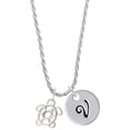 thumbnail image 1 of Delight Jewelry Silvertone Cutout Sea Turtle Silvertone Script Initial Disc - V - Charm Necklace, 20"+3", 1 of 4