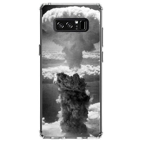 DistinctInk Clear Shockproof Hybrid Case for Samsung Galaxy Note 8 - TPU Bumper, Acrylic Back, Tempered Glass Screen Protector - Nuclear Mushroom Cloud