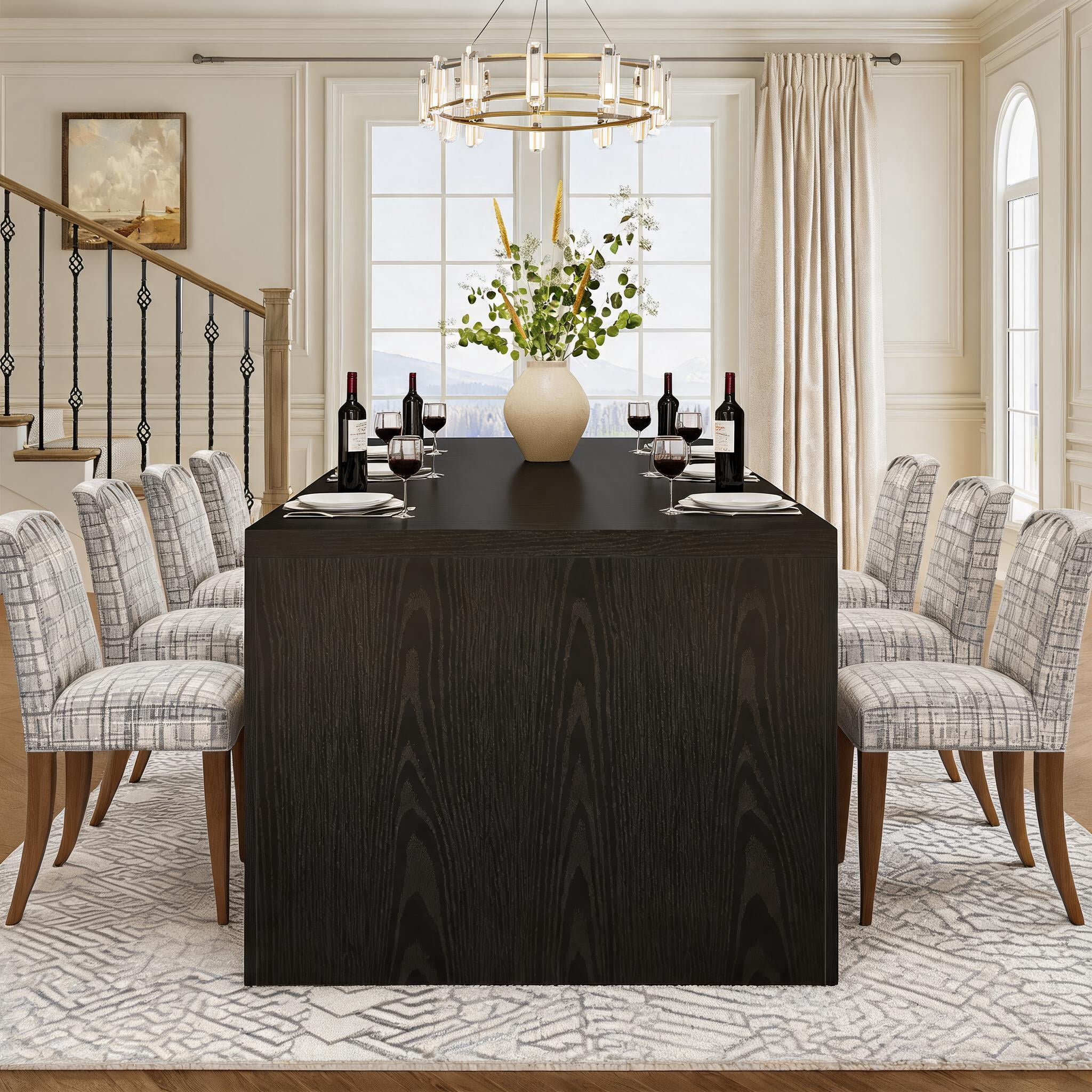 Fnova 70.9" Farmhouse Dining Table for 6-8 People, Large Wood Rectangle Sturdy Kitchen Table Modern Dining Room Furniture, Black
