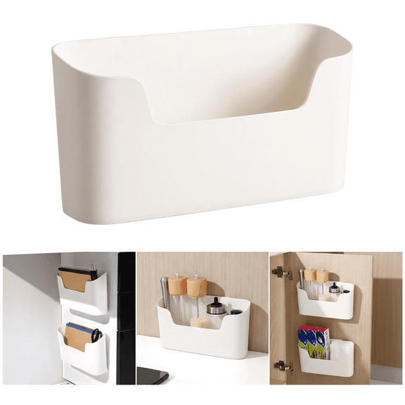 LISHUQI No‑Drilling Wall File Holder, Adhesive Wall Mount Mail & Paper Organizer for Office Home, Hanging Storage Caddy for Magazines Papers, Cream White, 1 Count, 9.21"×4.25"×2.68"