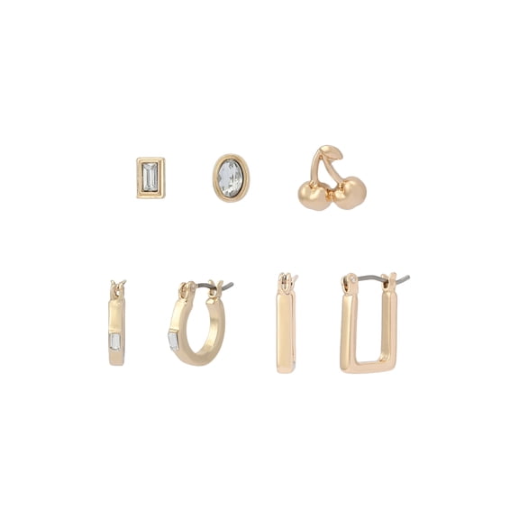 Madden NYC Women's Fashion Gold-Tone Cherry Stud & Huggie 5-Piece Earring Set