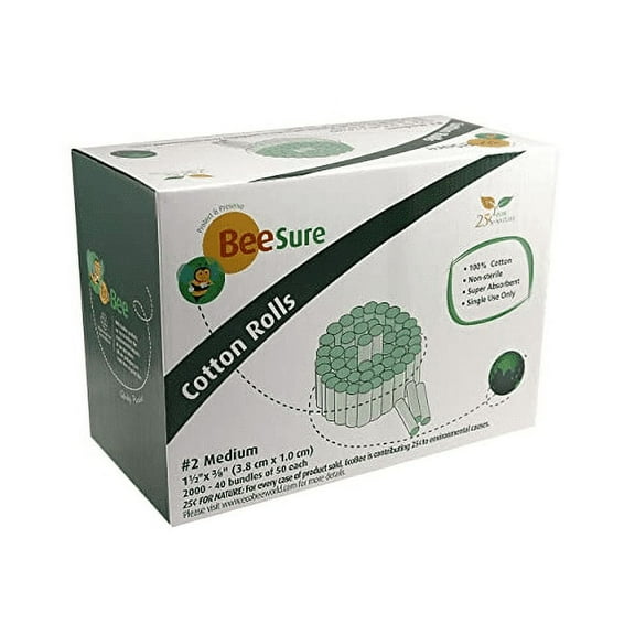 Cranberry BE1820 BeeSure Cotton Rolls #2 Medium 1.5" X 3/8" 2000/Bx