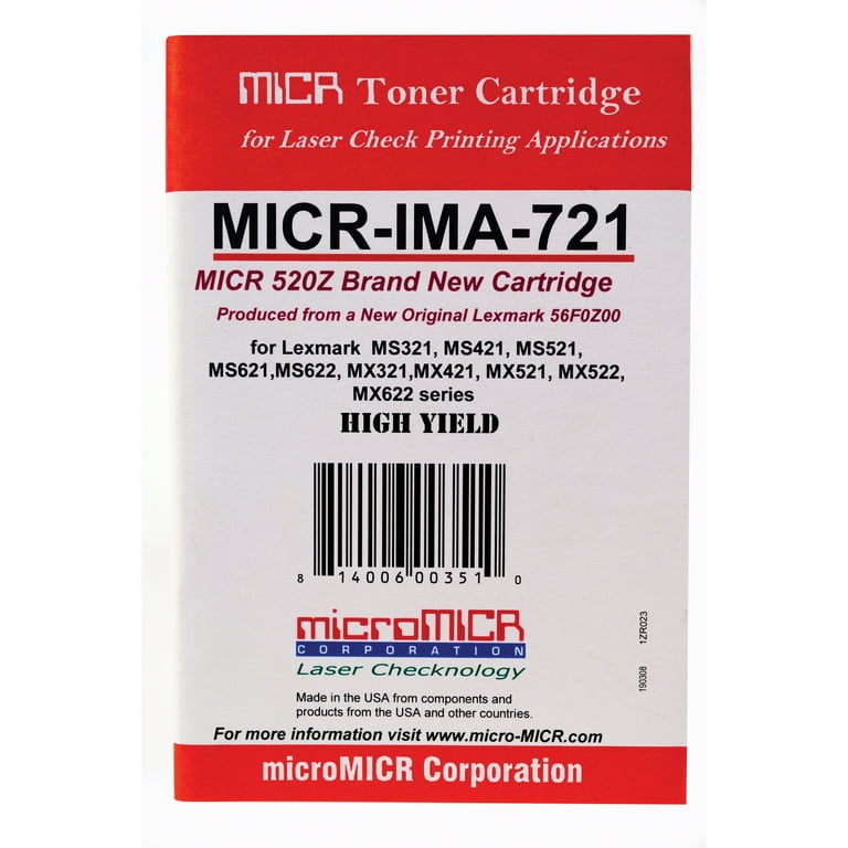 microMICR Alternative Lexmark MS321 MICR Imaging Unit - Laser Print Technology - 60000 Pages - 1 Each - Black microMICR Alternative Lexmark MS321 MICR Imaging Unit - Laser Print Technology - 60000 Pages - 1 Each - Black