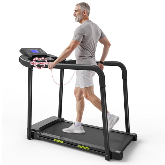 Redliro Walking Treadmill for Seniors with Handrail and LCD Display, 2.5HP Quiet Motor, 300 lbs Capacity, Easy Step-on Folding Treadmill for Home Use