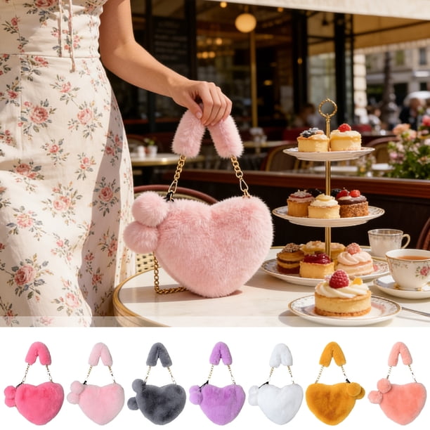 Bolso cruzado de piel sintética en forma de corazón para mujer 25x20x11cm Bolso de hombro de capacidad extra con correa de cadena Poliéster suave Púrpura, gris, rosa amarillo rojo