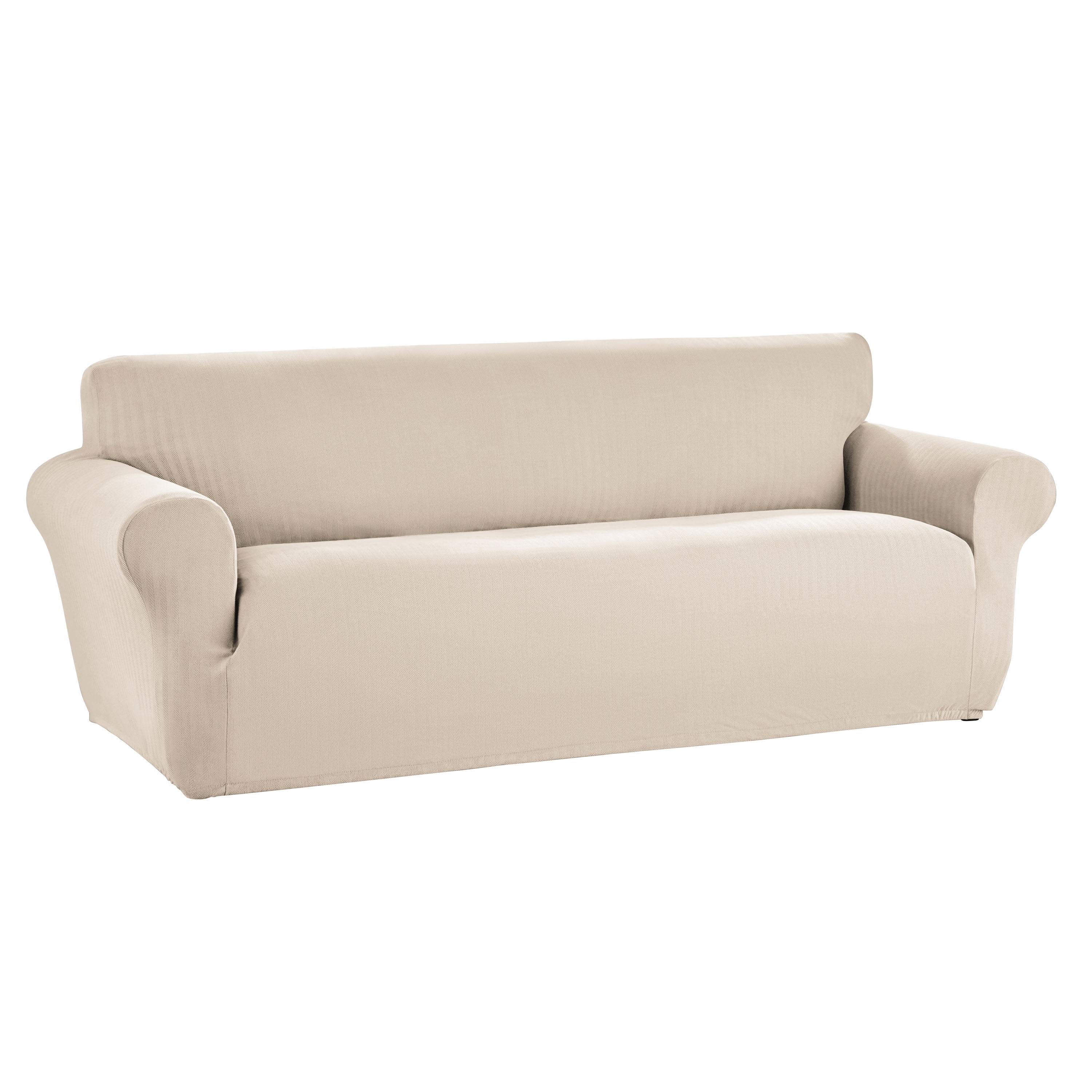 Mainstays Herringbone Stretch-to-Fit Sofa Slipcover, 1-Piece, Tan