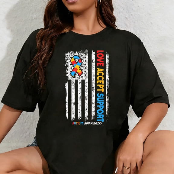 100% Cotton Unisex Autism Shirt Autistic Love Accept Support Autism Awareness T-Shirt