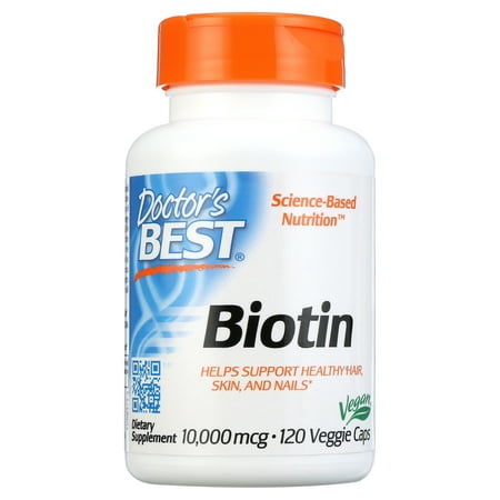 Doctor&amp;#39;s Best Biotin, Non-GMO, Vegan, Gluten Free, Supports Hair, Skin, Nails, 10,000 mcg, 120 Veggie Caps