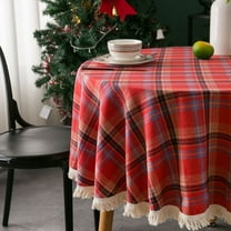 SHENGXINY Christmas Table Cloth,Round Checked Tablecloth,Washable Coffee Table,Decorative Garden Tablecloth Kitchen,Christmas Home Decor Red 59.05x59.05in