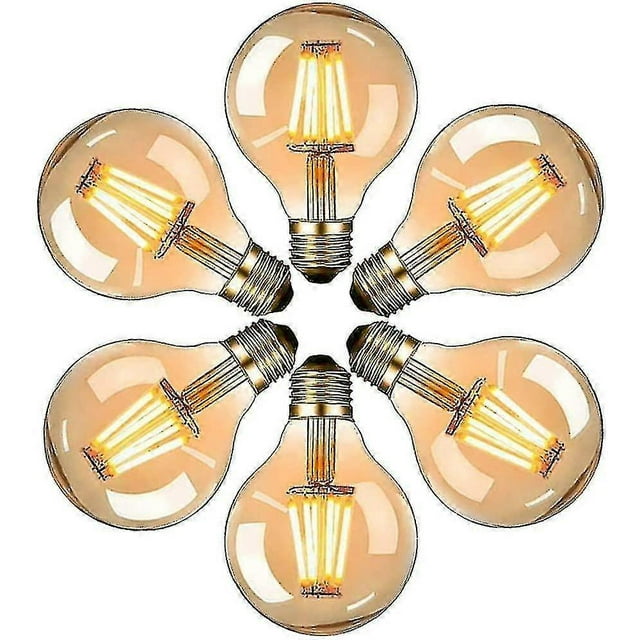 Newway Set Of 6 Vintage Edison Bulbs E27 Led Globe Bulb G80 6w Warm White 2700k