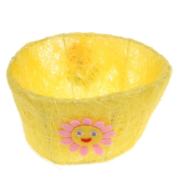 Cesta de huevos de Pascua hecha a mano con hilo metálico, decoración primaveral, color amarillo