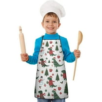 White Cartoon Christmas Dinosaurs Sweaters Pattern Kids Aprons for Girls and Boys,Adjustable Neck Strap Toddler Aprons for Kids Cooking Baking